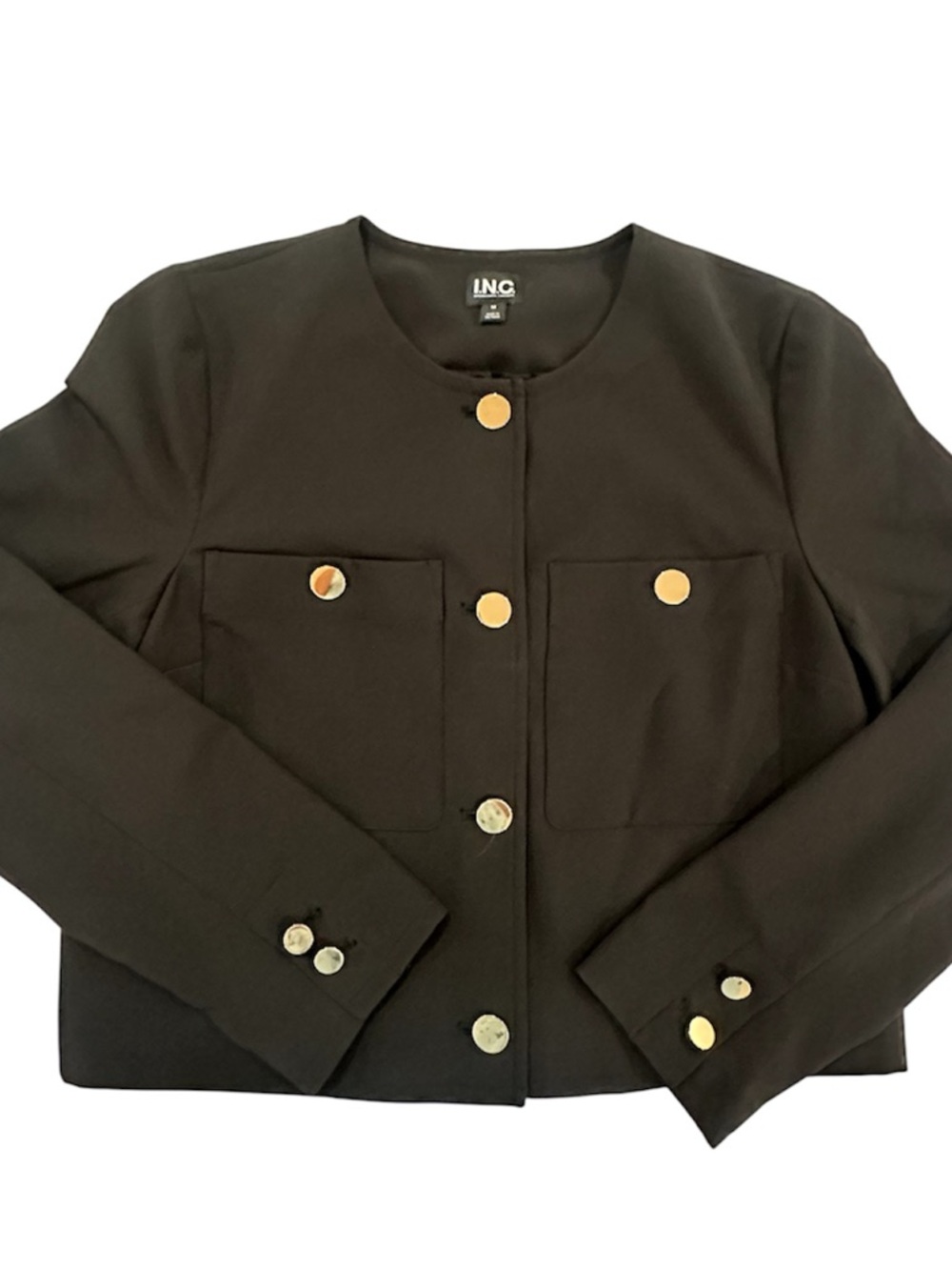 INC International Concepts Black Cropped Jacket with Gold Buttons size M